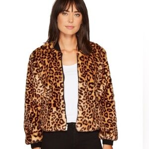 Splendid Cheetah Print Fur Bomber Jacket
